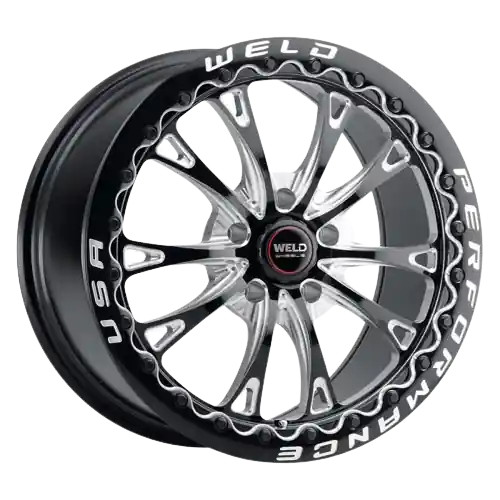 Markdown WELD Performance Belmont Drag Beadlock 5x127 17x10 +38 Gloss Black/Milled Diamond Cut Lip