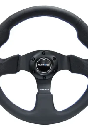 Professional Grade NRG Reinforced Steering Wheel (320mm) Black Leather w/Blue Stitching
