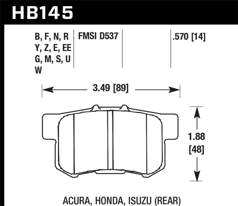 Professional Grade Hawk 02-06 Acura RSX / 02-11 Honda Civic Si / 00-09 S2000 DTC-70 Race Rear Brake Pads