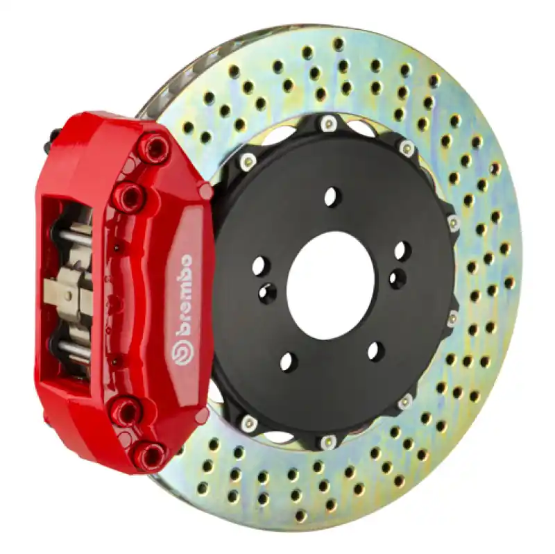 Place Order Brembo 97-01 Integra Type-R Front GT BBK 4 Piston Cast 2pc 328x28 2pc Rotor Drilled-Red