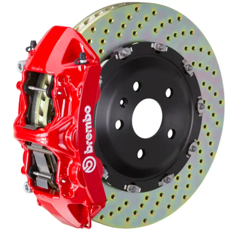 New Release Brembo 04-08 S4 (B6/B7) Front GT BBK 6 Piston Cast 365x34 2pc Rotor Drilled-Red