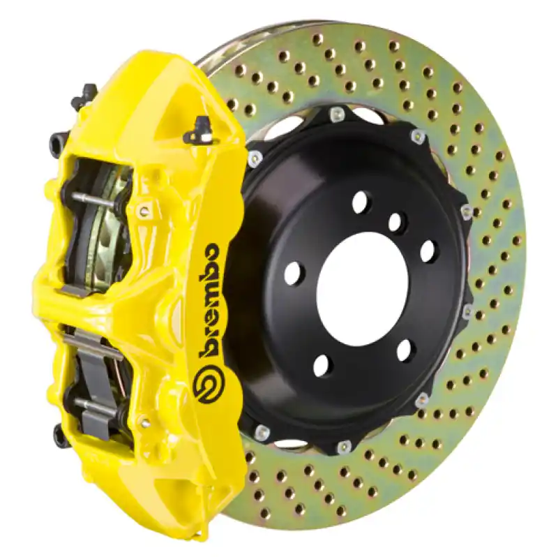 Fan Favorite Brembo 04-08 S4 (B6/B7) Front GT BBK 6 Piston Cast 355x32 2pc Rotor Drilled- Yellow