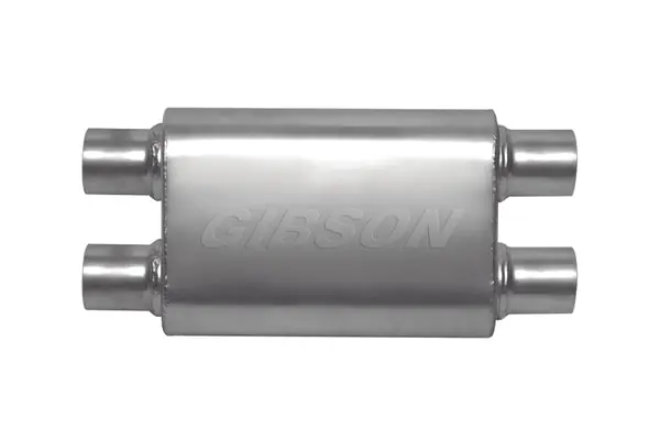 Money Back Guarantee Gibson CFT Superflow Dual/Dual Oval Muffler - 4x9x18in/2.5in Inlet/2.5in Outlet - Stainless