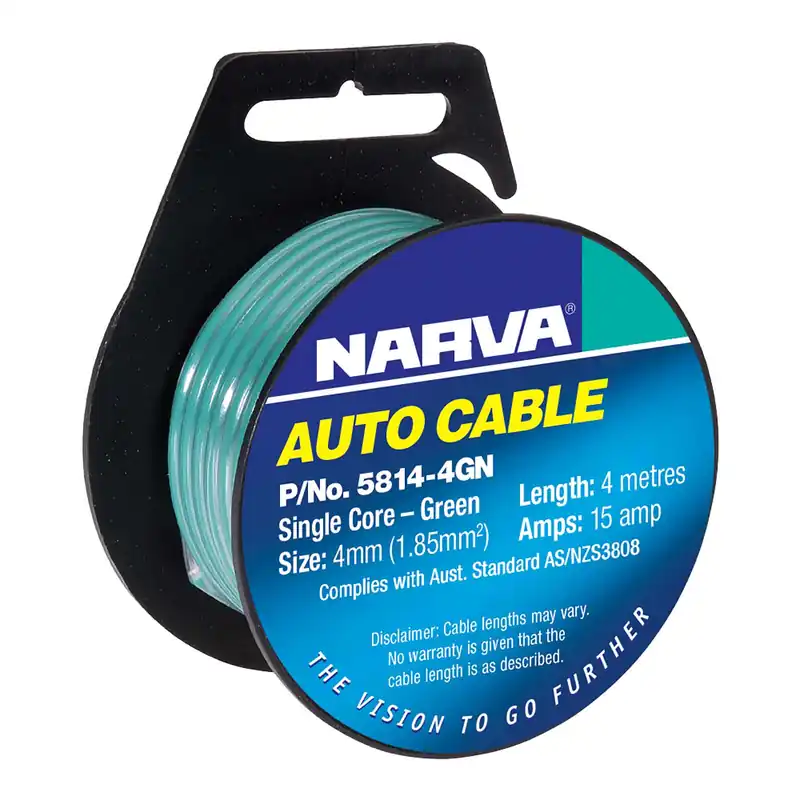 Narva Single Core Cable, 4mm 15A 4M Green - 5814-4GN Last Chance