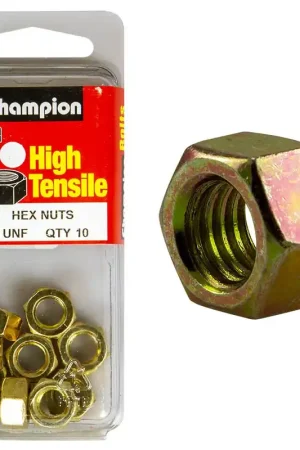 Champion Pack of 10 5\\/16 UNF High Tensile Grade 5, Zinc Plated Plain Hex Nuts - BF78 Markdown