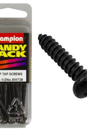 Budget Champion Pack of 12 8G x 38mm Philips Pan Head, Black, Zinc Plated Self Tapping Screws - BH738