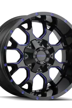 Flash Sale Mayhem 8015 Warrior 17x9 / 6x135 BP / 18mm Offset / 106mm Hub Black w/ Prism Blue Wheel