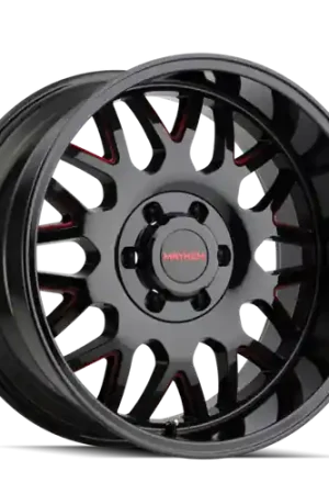New Release Mayhem 8110 Tripwire 20x9 / 6x135 BP / 18mm Offset / 106mm Hub Black w/ Prism Red Wheel