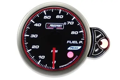 Get Yours Prosport Halo Series 52mm Electric Fuel Pressure Gauge with Peak & Warning (Amber / White / Blue)