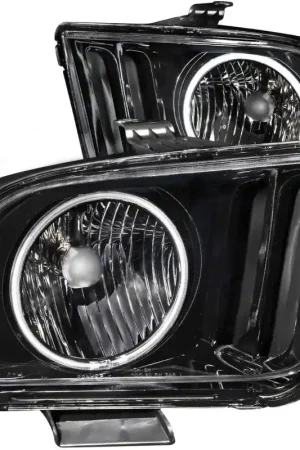 Fresh Stock ANZO 2005-2009 Ford Mustang Crystal Headlights w/ Halo Black (CCFL) | Graveyard Performance